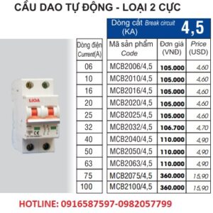 aptomat loại 2 cực lioa