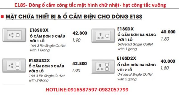 mặt chứa thiết bị hạt vuông e18s